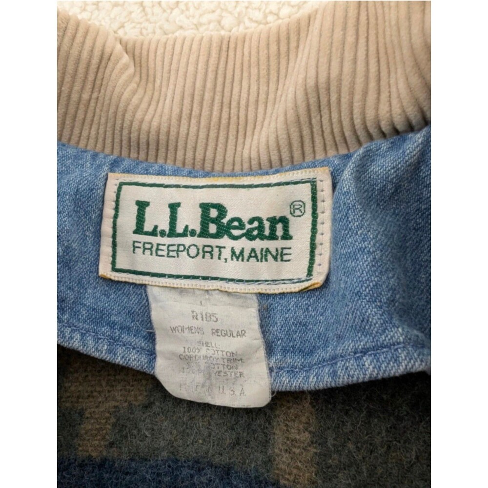 LL Bean Long Denim L Chore Coat Navajo Inspired Wool Blanket Lined Retro 80s - Picture 6 of 12